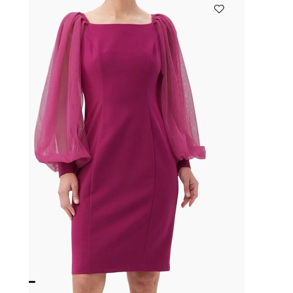 Trina Turk Tamadachi Tulle Sleeve Sheath Dress Pink Size 0 Cocktail - Picture 2 of 11